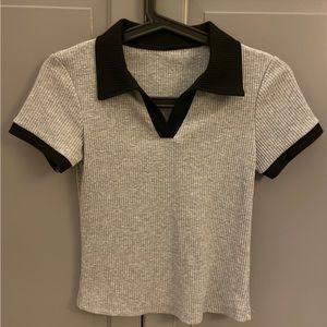 Contrast Trim Ribbed Knit Tee